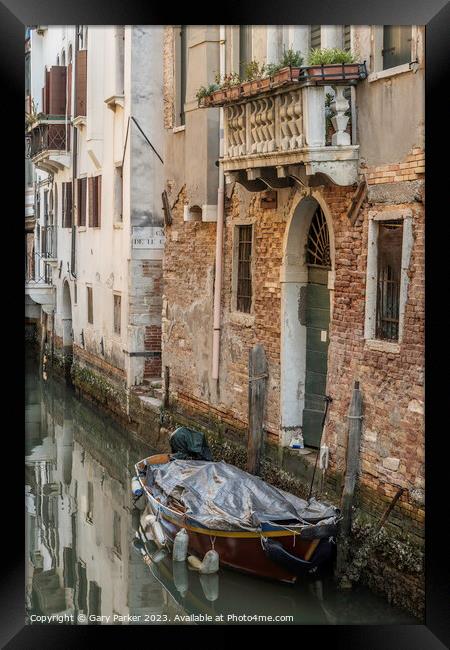Typical Venetian canal, early in the morning. Venice, Italy.  Framed Print by Gary Parker
