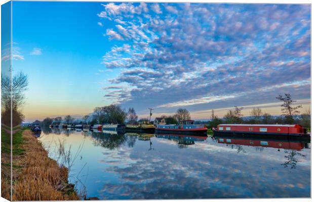 Canal Boats at Dusk on the Gloucester Canal Canvas Print by Tracey Turner