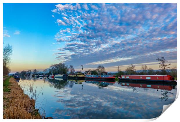 Canal Boats at Dusk on the Gloucester Canal Print by Tracey Turner