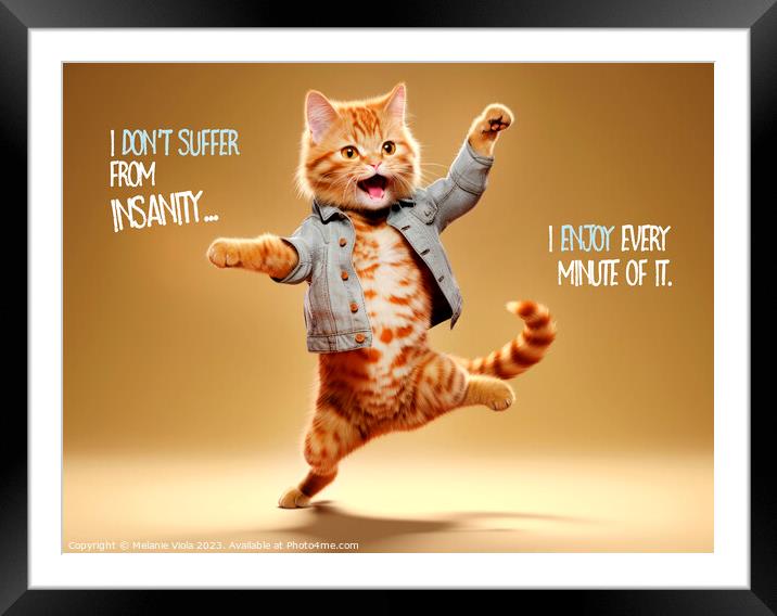 FUNNY CAT Dancing like crazy Framed Mounted Print by Melanie Viola