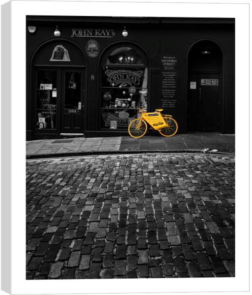 Edinburgh Streets Yellow Bicycle  Canvas Print by Les McLuckie