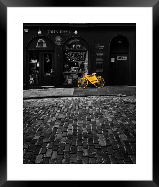 Edinburgh Streets Yellow Bicycle  Framed Mounted Print by Les McLuckie