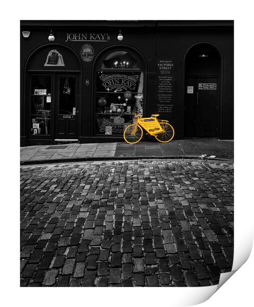 Edinburgh Streets Yellow Bicycle  Print by Les McLuckie
