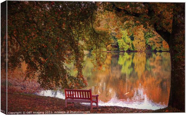 Autumn Glory Reflections Lake Path & Beech Bench Canvas Print by OBT imaging
