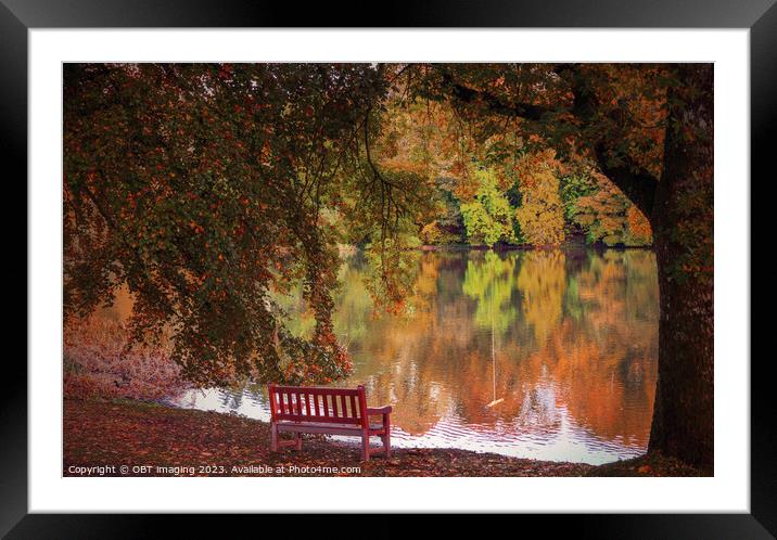 Autumn Glory Reflections Lake Path & Beech Bench Framed Mounted Print by OBT imaging
