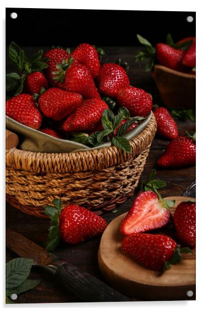 Fresh strawberries in a basket  Acrylic by Olga Peddi