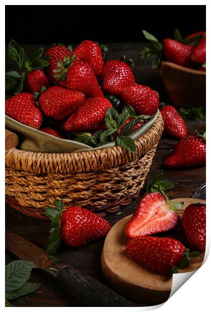 Fresh strawberries in a basket  Print by Olga Peddi