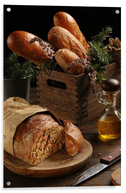 Rustic handmade bread  Acrylic by Olga Peddi