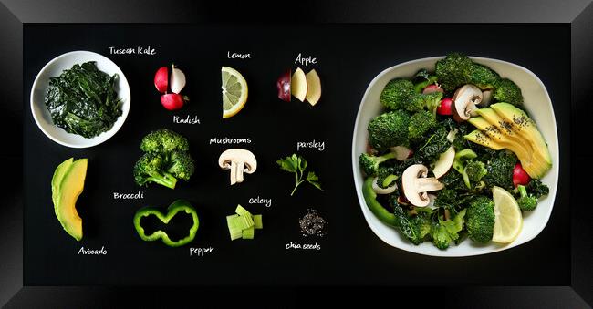 Raw ingredients for cooking  Green Salad Framed Print by Olga Peddi