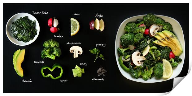 Raw ingredients for cooking  Green Salad Print by Olga Peddi