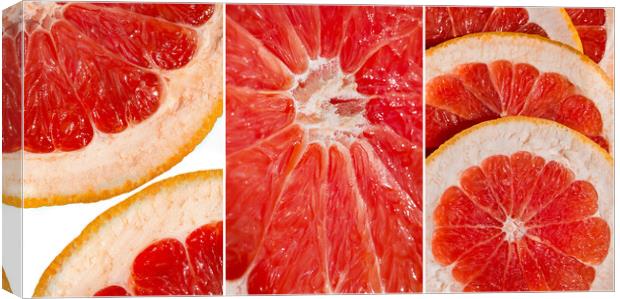 Collage of fresh slices of red grapefruit Canvas Print by Olga Peddi