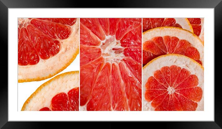 Collage of fresh slices of red grapefruit Framed Mounted Print by Olga Peddi