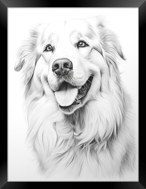 Great Pyrenees Pencil Drawing Framed Print by K9 Art