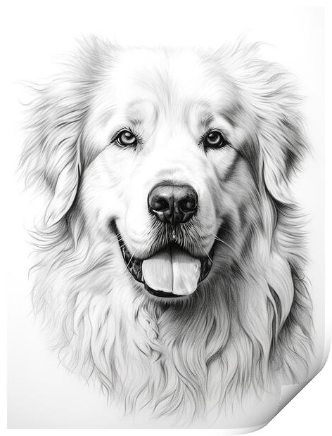 Great Pyrenees Pencil Drawing Print by K9 Art