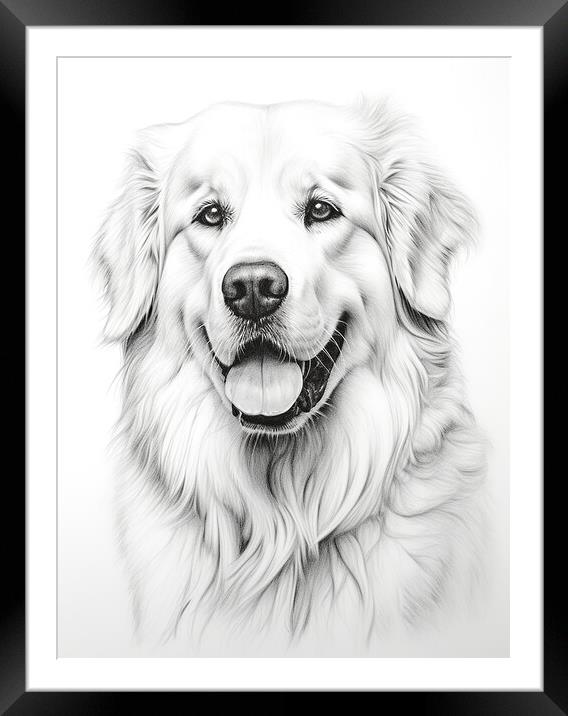Great Pyrenees Pencil Drawing Framed Mounted Print by K9 Art