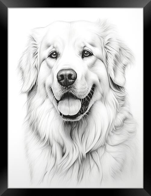 Great Pyrenees Pencil Drawing Framed Print by K9 Art
