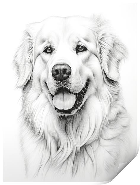 Great Pyrenees Pencil Drawing Print by K9 Art