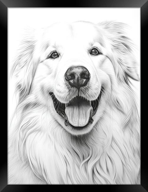 Great Pyrenees Pencil Drawing Framed Print by K9 Art