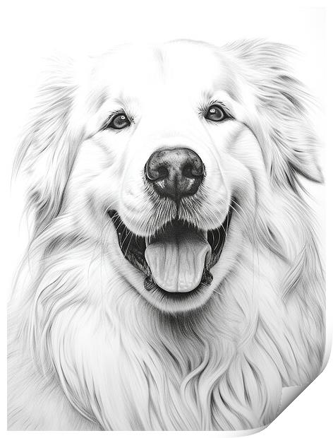 Great Pyrenees Pencil Drawing Print by K9 Art