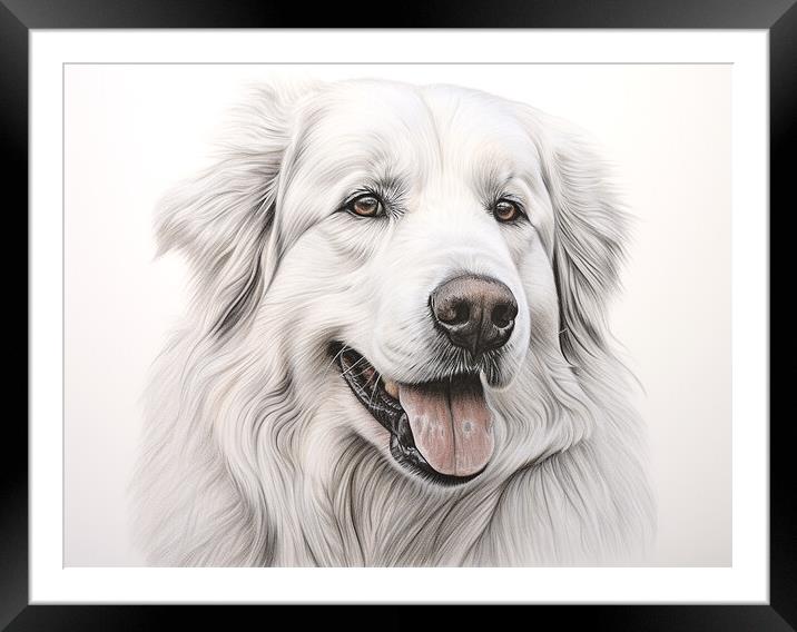 Great Pyrenees Pencil Drawing Framed Mounted Print by K9 Art