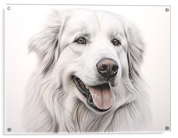 Great Pyrenees Pencil Drawing Acrylic by K9 Art