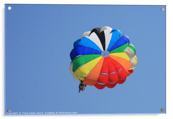 Parachute on a clear blue sky Acrylic by Tony Davis