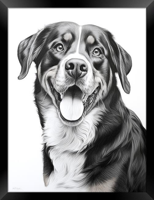 Greater Swiss Mountain Dog Pencil Drawing Framed Print by K9 Art