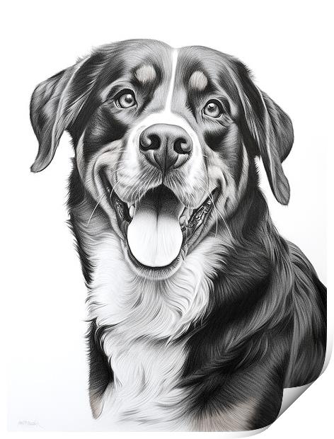Greater Swiss Mountain Dog Pencil Drawing Print by K9 Art
