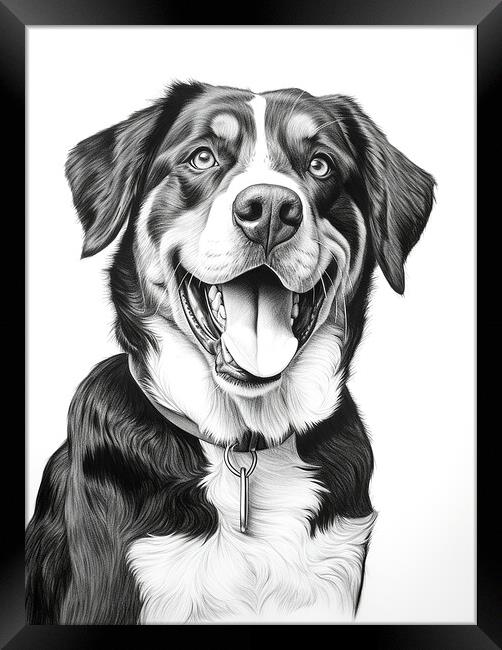 Greater Swiss Mountain Dog Pencil Drawing Framed Print by K9 Art