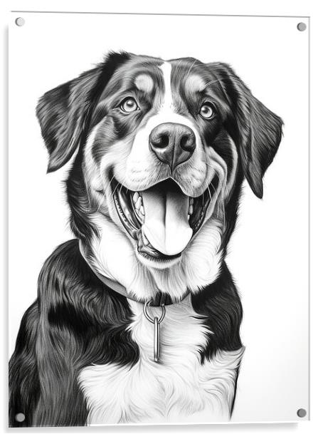 Greater Swiss Mountain Dog Pencil Drawing Acrylic by K9 Art