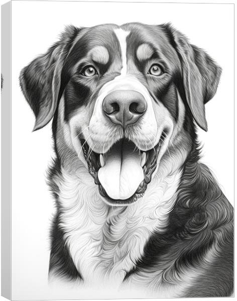 Greater Swiss Mountain Dog Pencil Drawing Canvas Print by K9 Art