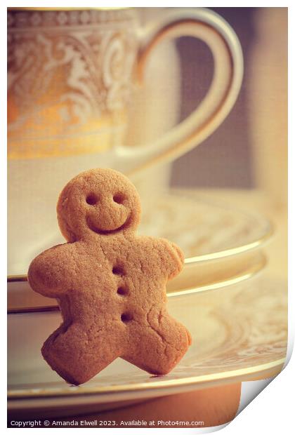 Gingerbread Man With Antique Cups Print by Amanda Elwell