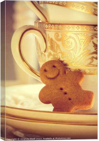 Gingerbread Man In Saucer Canvas Print by Amanda Elwell