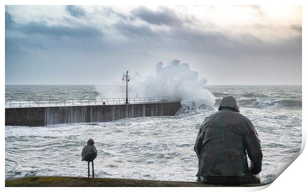 Porthleven  stormy sea,waiting for fish Print by kathy white