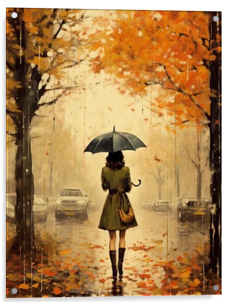 Rainy Autumn Acrylic by Zahra Majid