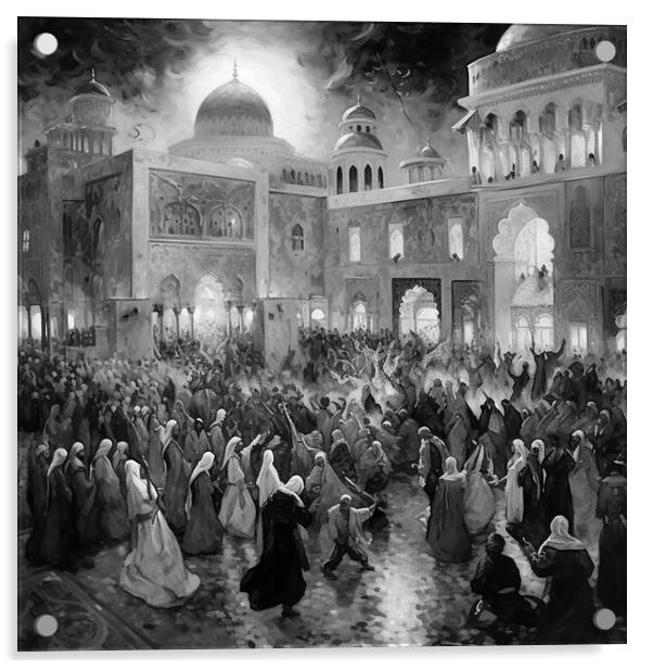 Crowds outside mosque Acrylic by Zahra Majid