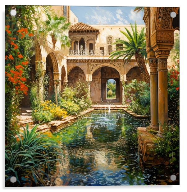 courtyard overseeing water pond Acrylic by Zahra Majid