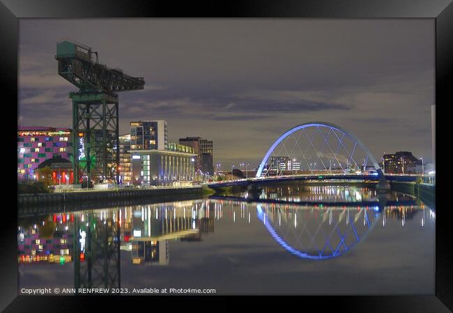Glasgow Squinty Bridge Framed Print by ANN RENFREW