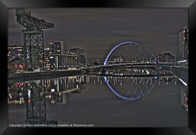 Glasgow Squinty Bridge Framed Print by ANN RENFREW
