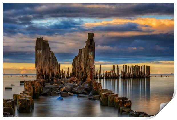 Old Sea Pier Remains From WWII In Poland Print by Artur Bogacki