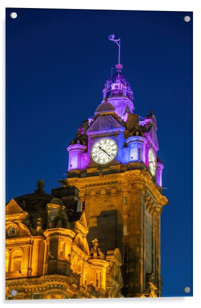 Balmoral Hotel Clock Tower At Night In Edinburgh Acrylic by Artur Bogacki