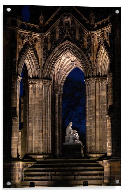 The Scott Monument At Night In Edinburgh Acrylic by Artur Bogacki