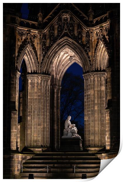 The Scott Monument At Night In Edinburgh Print by Artur Bogacki