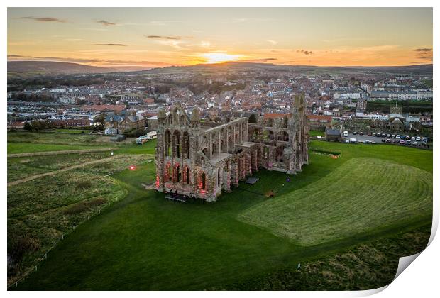 Whitby Abbey Sunset Print by Apollo Aerial Photography