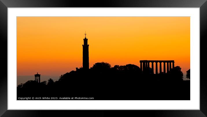 Calton Hill sunset, Edinburgh, Scotland UK Framed Mounted Print by Arch White