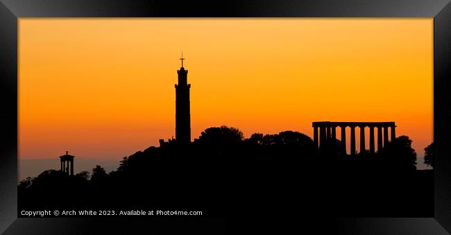 Calton Hill sunset, Edinburgh, Scotland UK Framed Print by Arch White