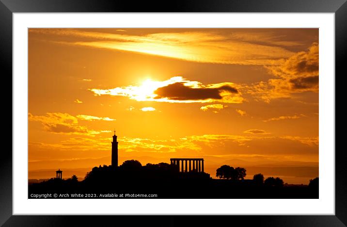 Sunset on Calton Hill, Edinburgh, Scotland, UK Framed Mounted Print by Arch White