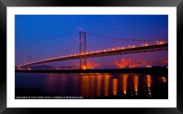 Forth Road and Rail Bridge at twilight, South Quee Framed Mounted Print by Arch White