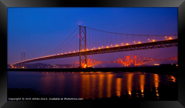 Forth Road and Rail Bridge at twilight, South Quee Framed Print by Arch White