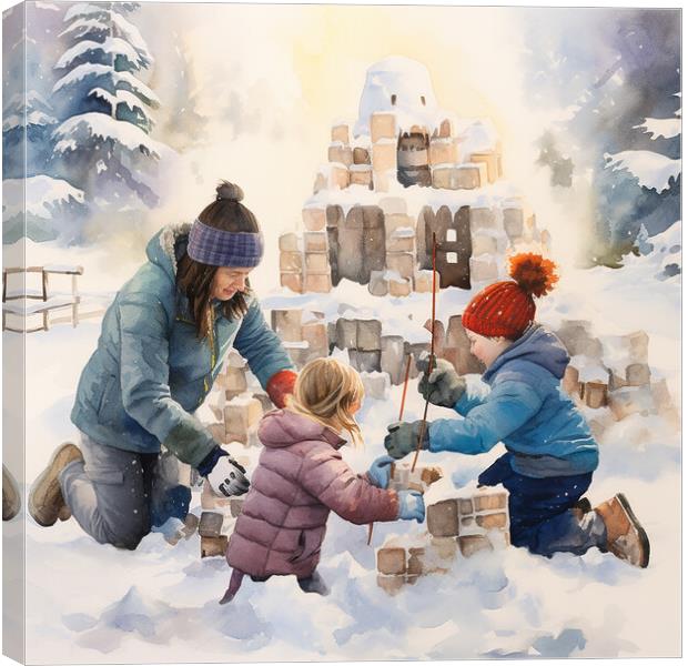 Playing in the snow in holidays Canvas Print by Zahra Majid